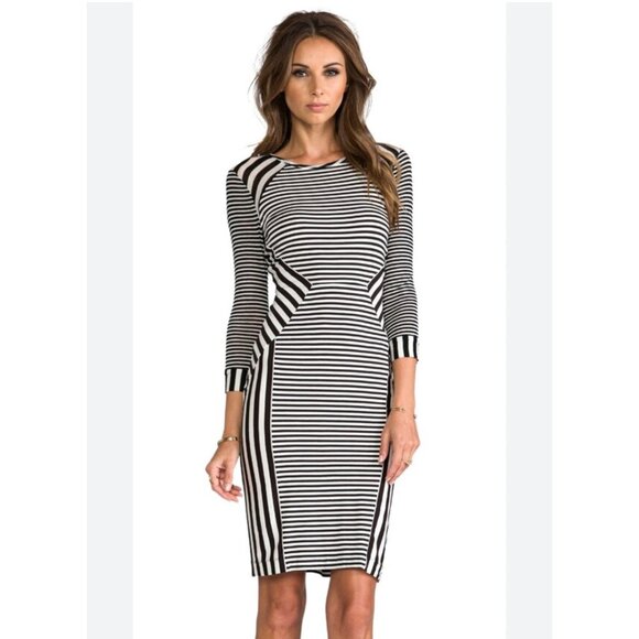 Diane Von Furstenberg DVF Haven Black White Striped Midi Dress Knit Pullover Siz - Picture 1 of 9